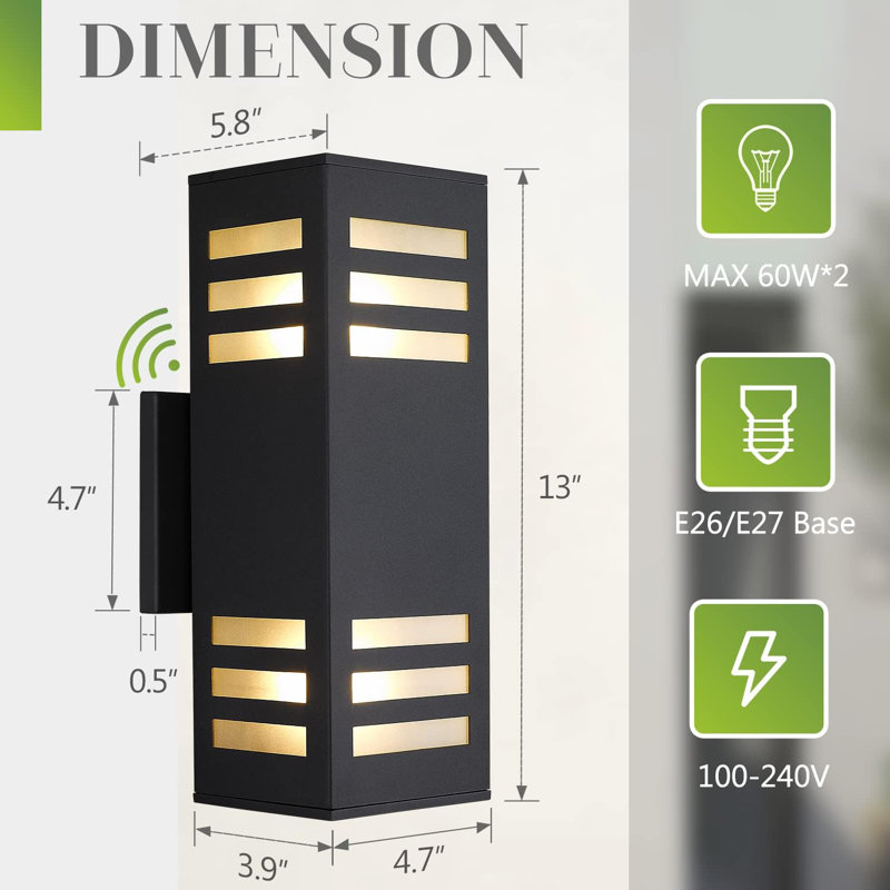 Outdoor Wall Lights Dusk To Dawn 2 Pack Modern Porch Lights Outdoor Square Up And Down Lights Outdoor Waterproof Exterior Light Fixture For House